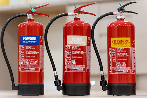 Powder, foam, and wet chemical fire extinguishers