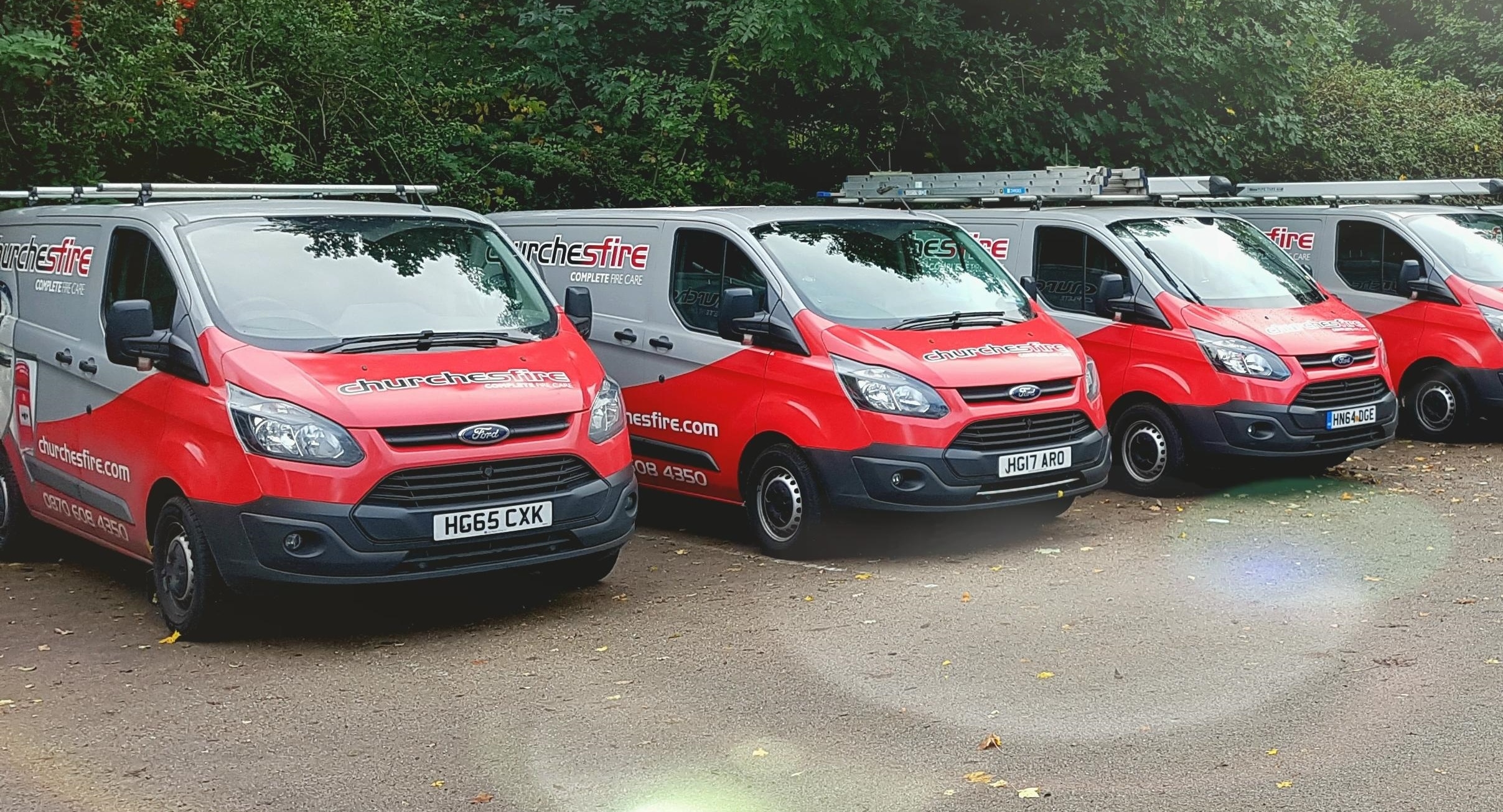 Churches Fire vans parked up in line side by side