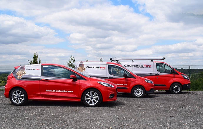 Fleet of Churches Fire vans used nationwide with official company logo's