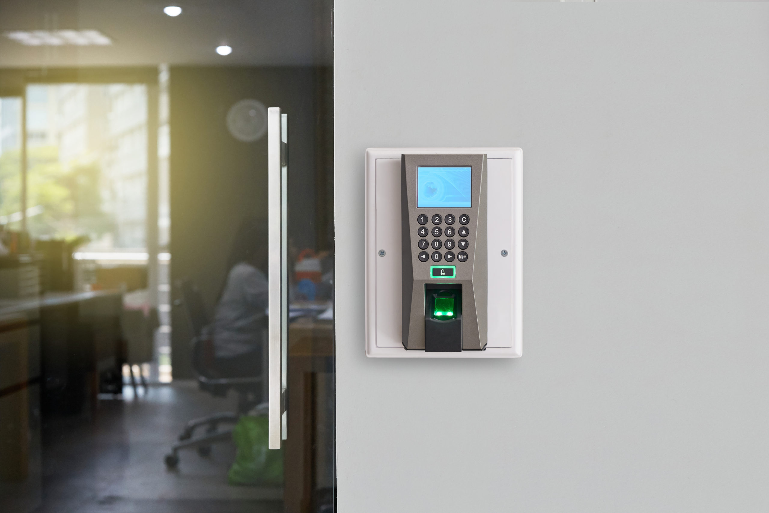 Electronic door access control system with finger print recognition and passcode entry
