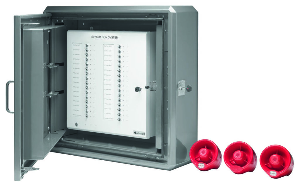 evacuation alert system, with control panel operated by a key  